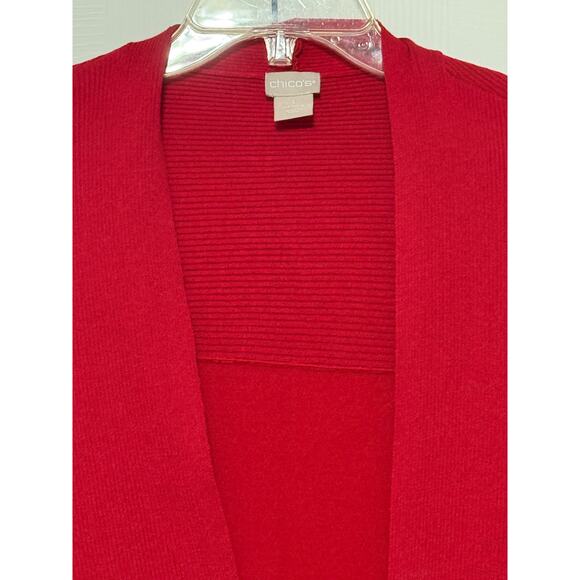 Chico's Red Open Front Cardigan, Size 1/ - Picture 3 of 6